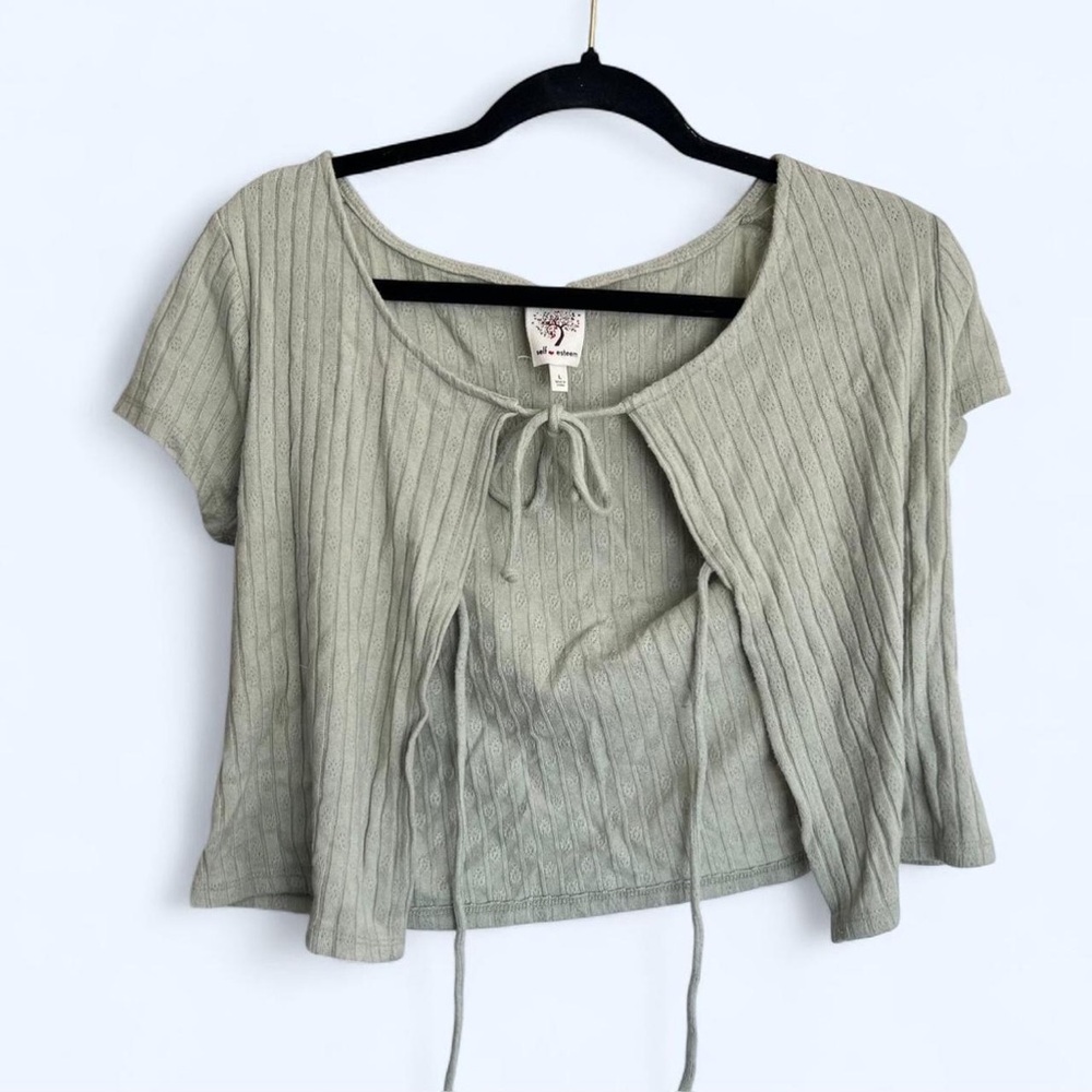 Self Esteem Ribbed Sage Crop Top